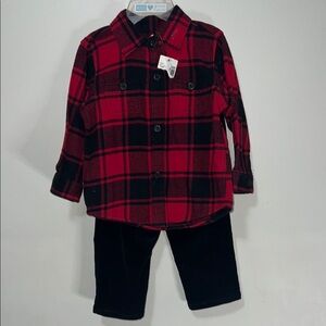 The Children's Place Red and Black Plaid Shirt with Black Pants